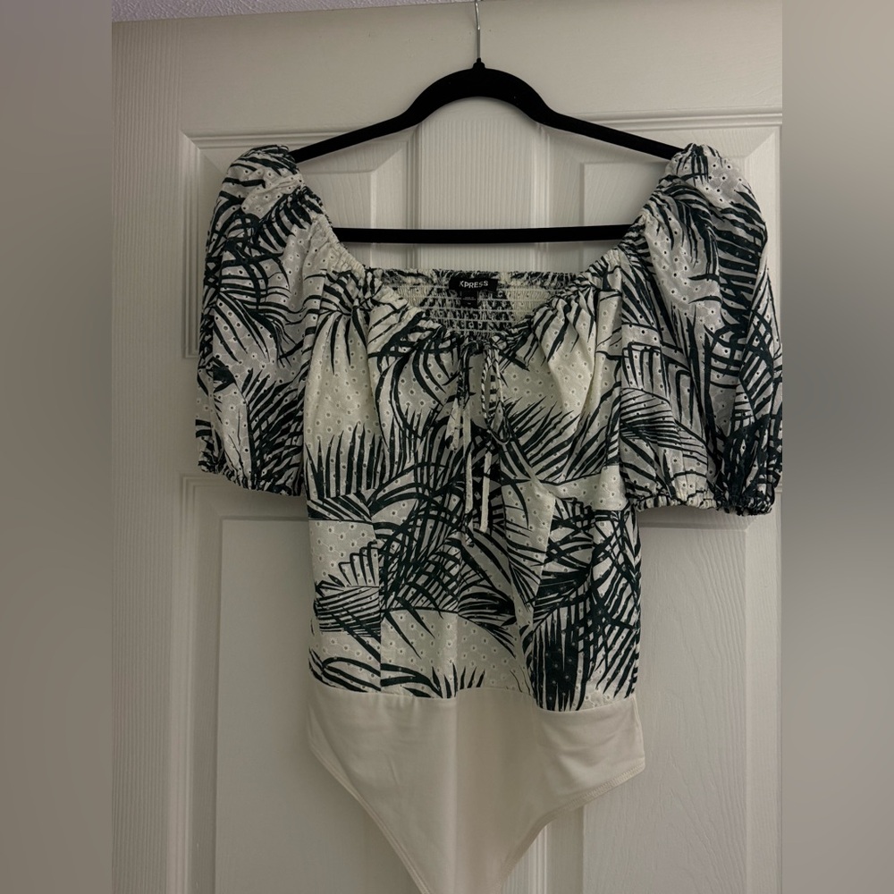 Express Tropical Green and White Bodysuit